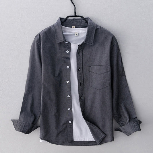 Buddha Stones Solid Color Long Sleeve Buttons Down Design Men Cotton Shirt Clothing