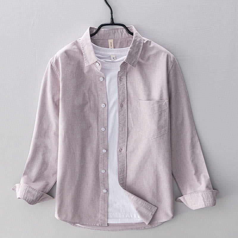 Buddha Stones Solid Color Long Sleeve Buttons Down Design Men Cotton Shirt Clothing
