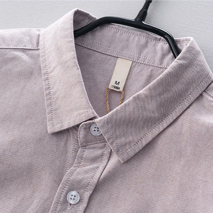 Buddha Stones Solid Color Long Sleeve Buttons Down Design Men Cotton Shirt Clothing