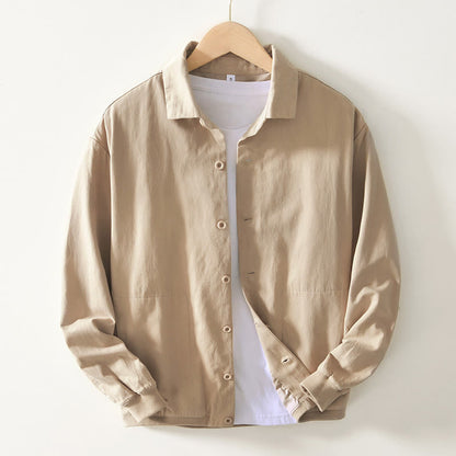 Buddha Stones Fall Solid Long Sleeve Buttons Down Men Cotton Shirt With Pockets