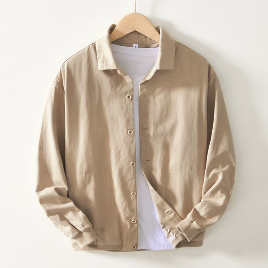 Buddha Stones Fall Solid Long Sleeve Buttons Down Men Cotton Shirt With Pockets
