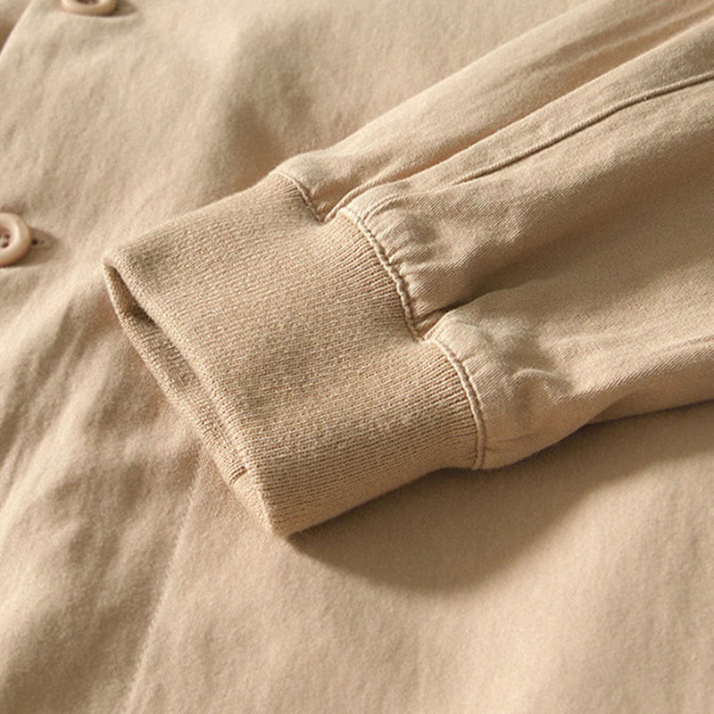 Buddha Stones Fall Solid Long Sleeve Buttons Down Men Cotton Shirt With Pockets
