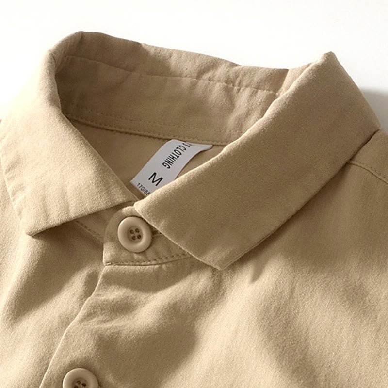 Buddha Stones Fall Solid Long Sleeve Buttons Down Men Cotton Shirt With Pockets