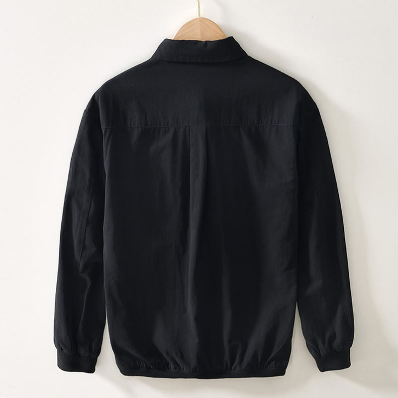 Buddha Stones Fall Solid Long Sleeve Buttons Down Men Cotton Shirt With Pockets