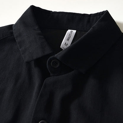Buddha Stones Fall Solid Long Sleeve Buttons Down Men Cotton Shirt With Pockets