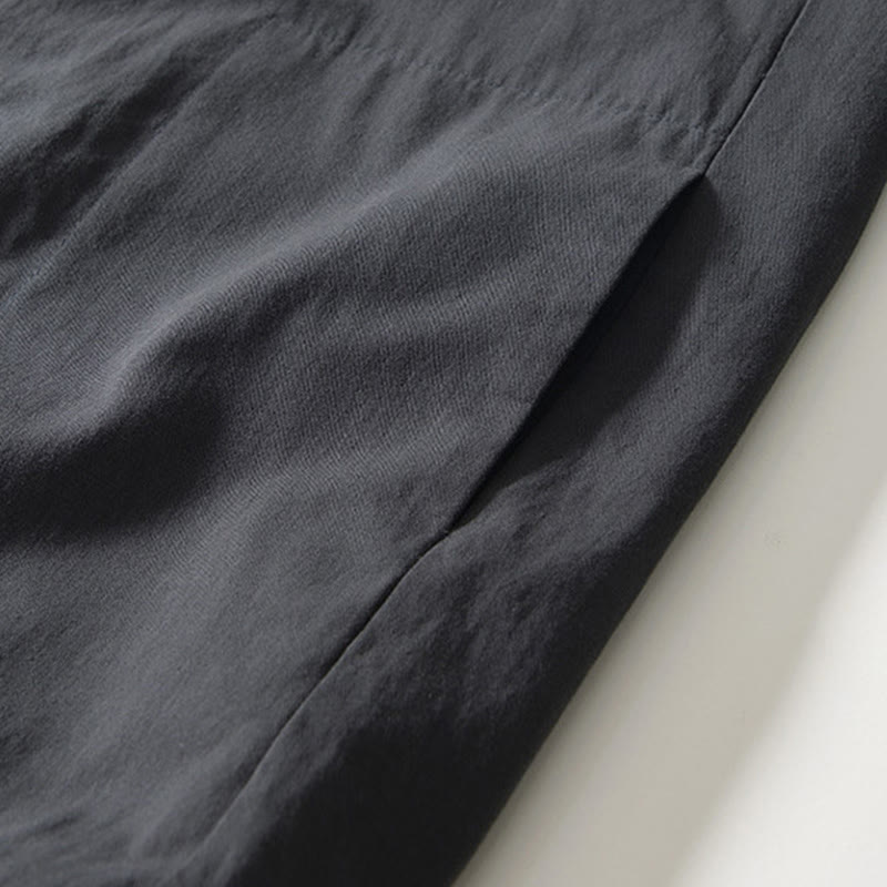 Buddha Stones Fall Solid Long Sleeve Buttons Down Men Cotton Shirt With Pockets