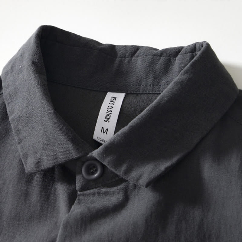 Buddha Stones Fall Solid Long Sleeve Buttons Down Men Cotton Shirt With Pockets