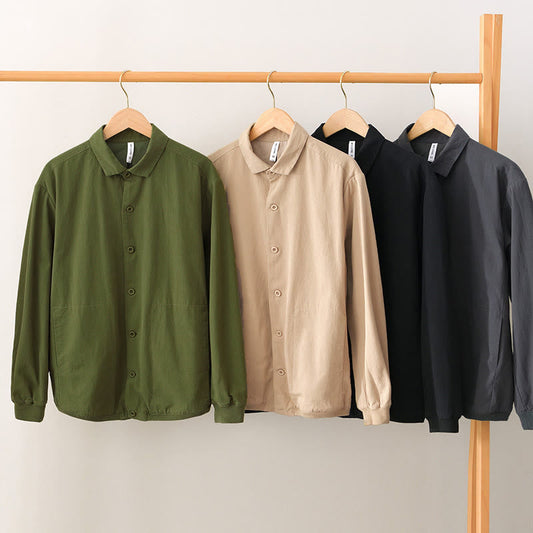 Buddha Stones Fall Solid Long Sleeve Buttons Down Men Cotton Shirt With Pockets