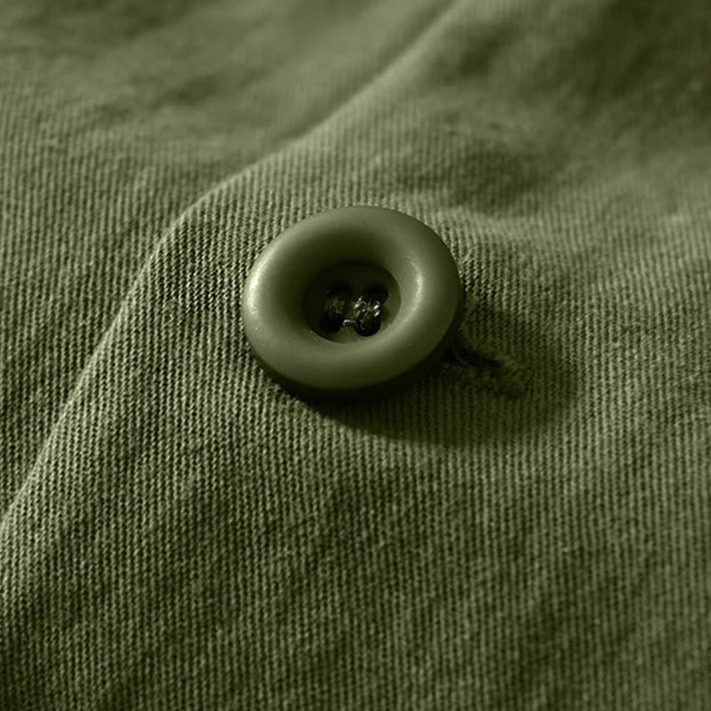 Buddha Stones Fall Solid Long Sleeve Buttons Down Men Cotton Shirt With Pockets