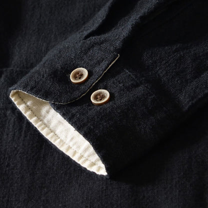 Buddha Stones Fall Solid Long Sleeve Buttons Men's Ramie Cotton Shirt With Pockets