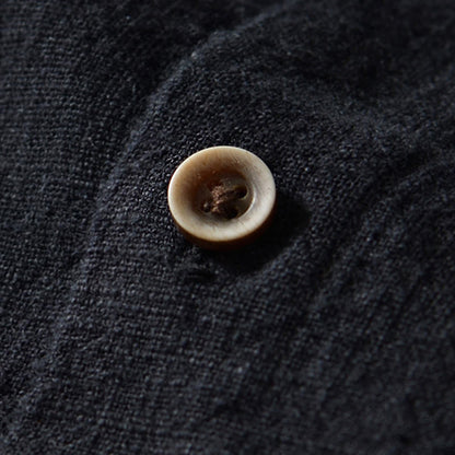 Buddha Stones Fall Solid Long Sleeve Buttons Men's Ramie Cotton Shirt With Pockets