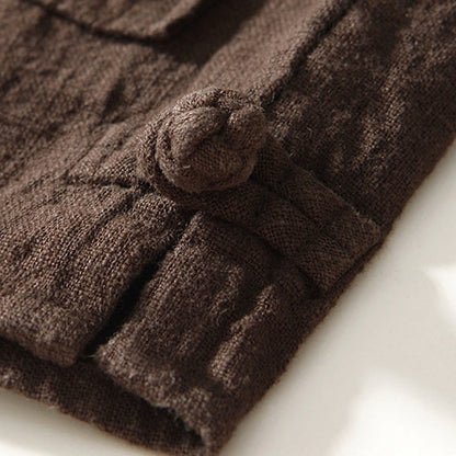 Buddha Stones Fall Solid Long Sleeve Buttons Men's Ramie Cotton Shirt With Pockets