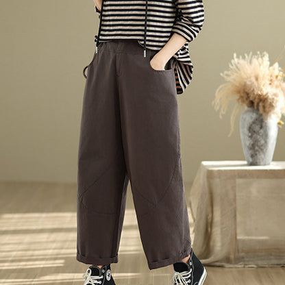 Buddha Stones Casual 7-8 Length Buttons Women's Cotton Polyester Harem Pants With Pockets