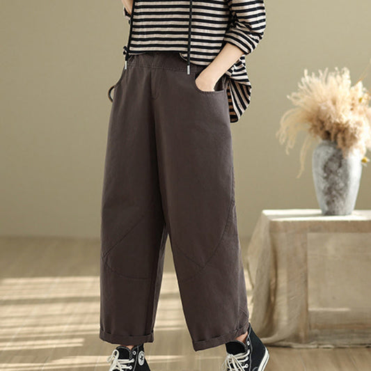 Buddha Stones Casual 7-8 Length Buttons Women's Cotton Polyester Harem Pants With Pockets