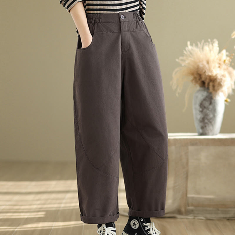 Buddha Stones Casual 7-8 Length Buttons Women's Cotton Polyester Harem Pants With Pockets