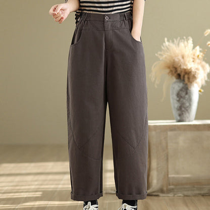 Buddha Stones Casual 7-8 Length Buttons Women's Cotton Polyester Harem Pants With Pockets