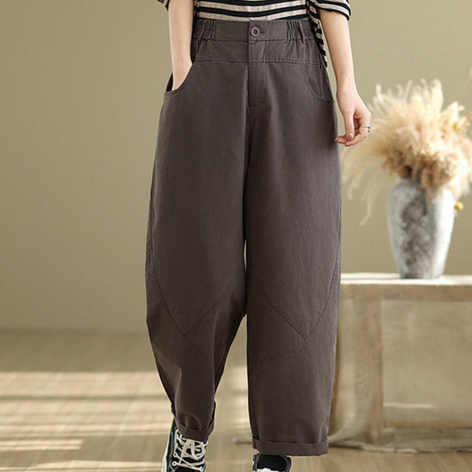 Buddha Stones Casual 7-8 Length Buttons Women's Cotton Polyester Harem Pants With Pockets
