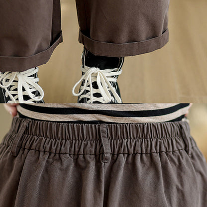 Buddha Stones Casual 7-8 Length Buttons Women's Cotton Polyester Harem Pants With Pockets