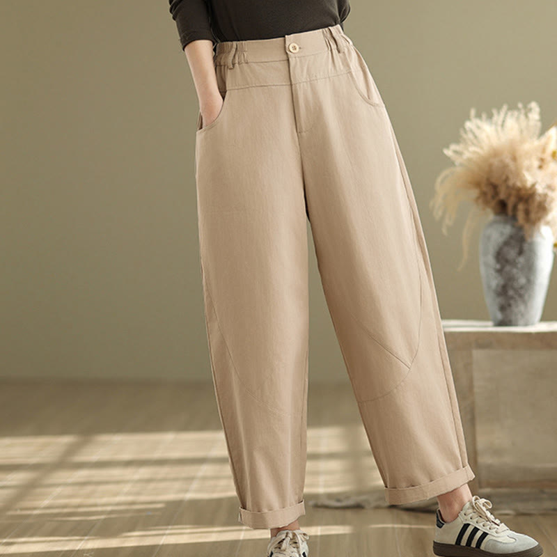 Buddha Stones Casual 7-8 Length Buttons Women's Cotton Polyester Harem Pants With Pockets