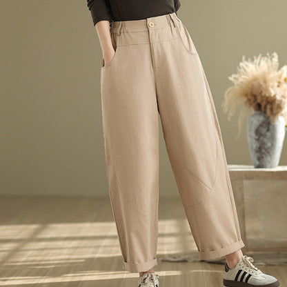 Buddha Stones Casual 7-8 Length Buttons Women's Cotton Polyester Harem Pants With Pockets