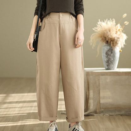 Buddha Stones Casual 7-8 Length Buttons Women's Cotton Polyester Harem Pants With Pockets