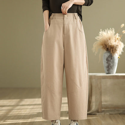 Buddha Stones Casual 7-8 Length Buttons Women's Cotton Polyester Harem Pants With Pockets