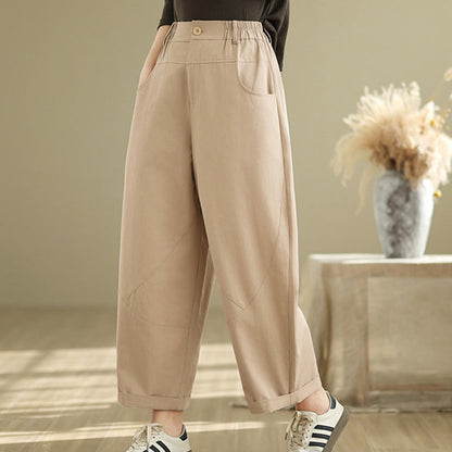 Buddha Stones Casual 7-8 Length Buttons Women's Cotton Polyester Harem Pants With Pockets