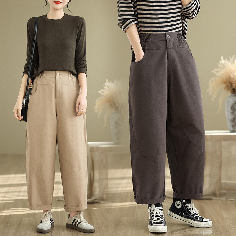 Buddha Stones Casual 7-8 Length Buttons Women's Cotton Polyester Harem Pants With Pockets