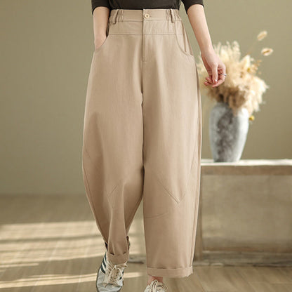 Buddha Stones Casual 7-8 Length Buttons Women's Cotton Polyester Harem Pants With Pockets