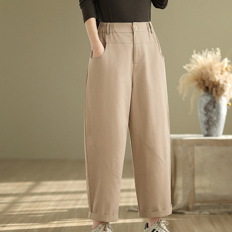 Buddha Stones Casual 7-8 Length Buttons Women's Cotton Polyester Harem Pants With Pockets