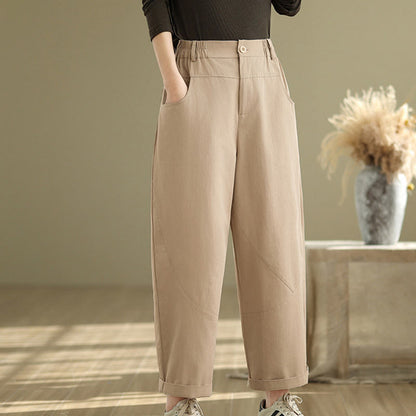 Buddha Stones Casual 7-8 Length Buttons Women's Cotton Polyester Harem Pants With Pockets