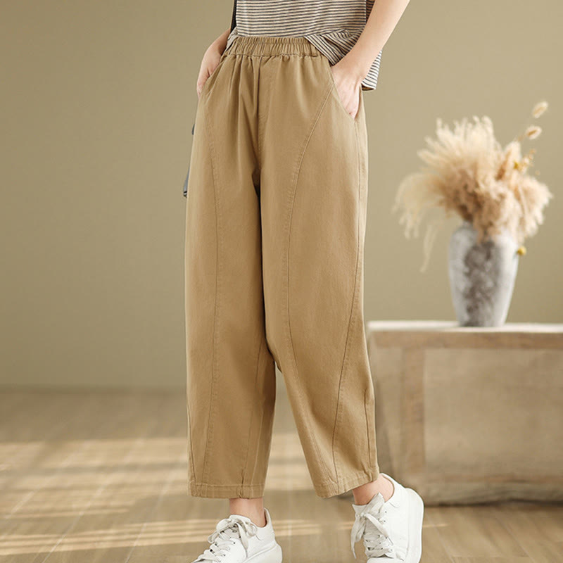 Buddha Stones Casual Elastic Waist Women's Polyester Harem Pants With Pockets