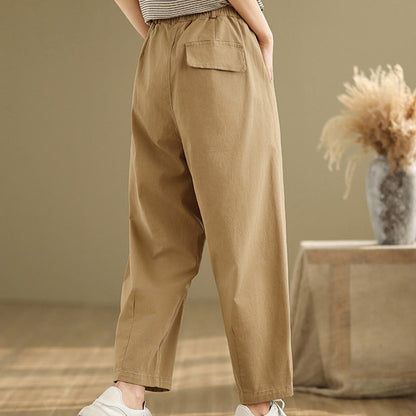 Buddha Stones Casual Elastic Waist Women's Polyester Harem Pants With Pockets