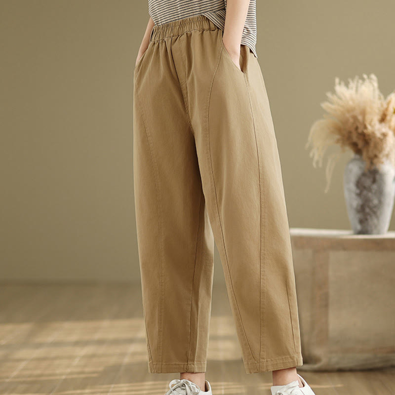 Buddha Stones Casual Elastic Waist Women's Polyester Harem Pants With Pockets