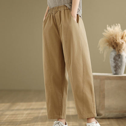 Buddha Stones Casual Elastic Waist Women's Polyester Harem Pants With Pockets