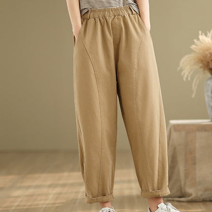 Buddha Stones Casual Elastic Waist Women's Polyester Harem Pants With Pockets