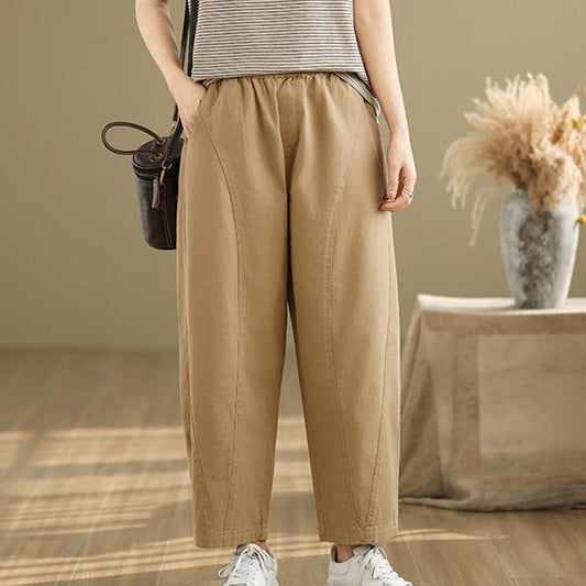Buddha Stones Casual Elastic Waist Women's Polyester Harem Pants With Pockets