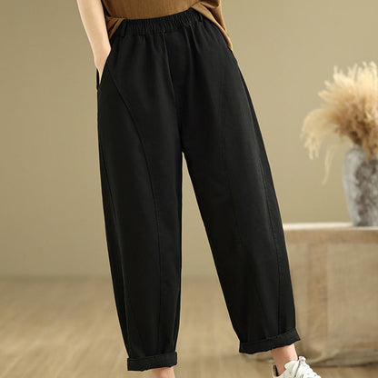Buddha Stones Casual Elastic Waist Women's Polyester Harem Pants With Pockets