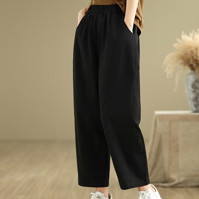 Buddha Stones Casual Elastic Waist Women's Polyester Harem Pants With Pockets