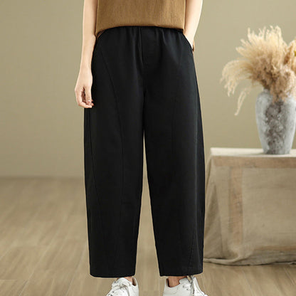 Buddha Stones Casual Elastic Waist Women's Polyester Harem Pants With Pockets