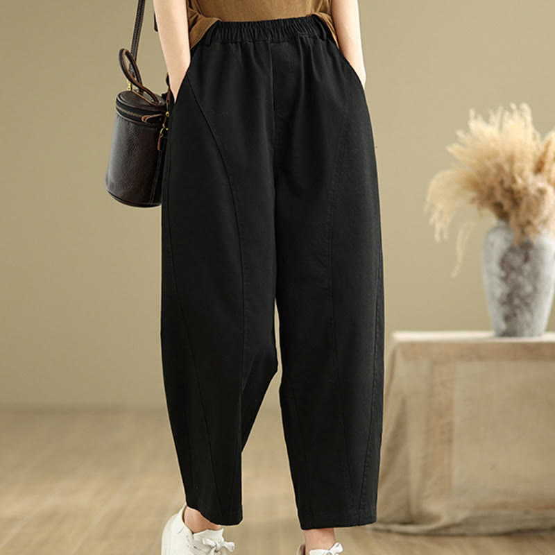 Buddha Stones Casual Elastic Waist Women's Polyester Harem Pants With Pockets