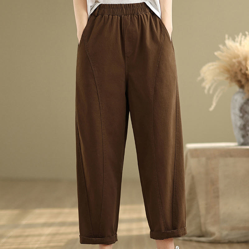 Buddha Stones Casual Elastic Waist Women's Polyester Harem Pants With Pockets