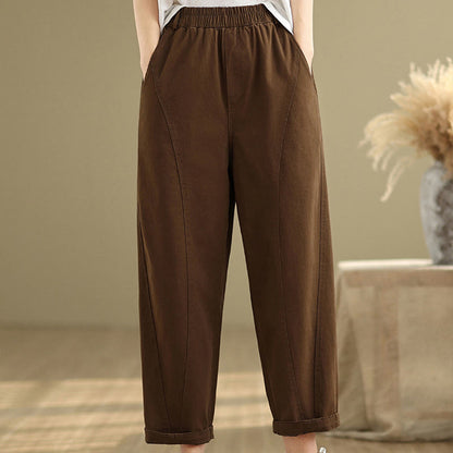 Buddha Stones Casual Elastic Waist Women's Polyester Harem Pants With Pockets