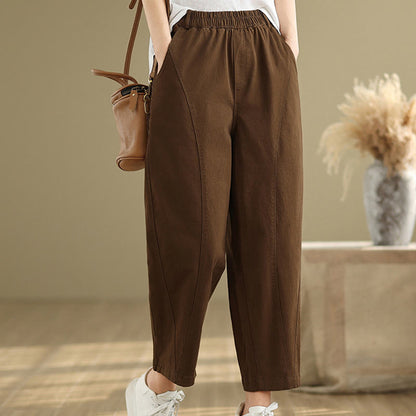 Buddha Stones Casual Elastic Waist Women's Polyester Harem Pants With Pockets