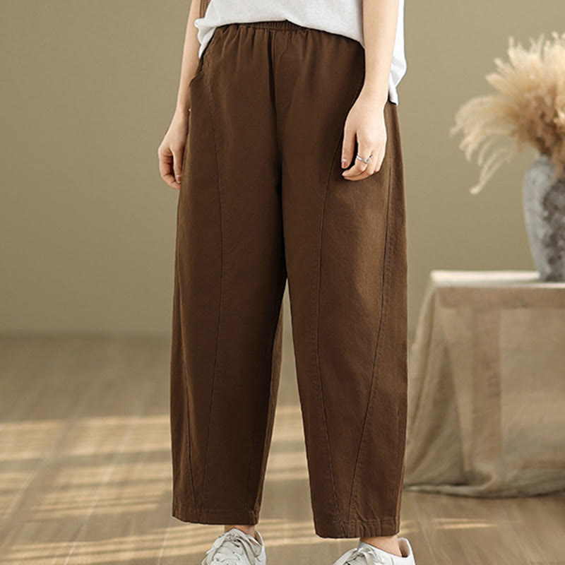 Buddha Stones Casual Elastic Waist Women's Polyester Harem Pants With Pockets