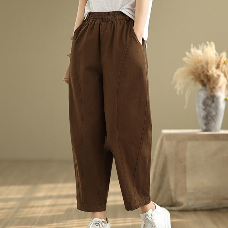 Buddha Stones Casual Elastic Waist Women's Polyester Harem Pants With Pockets