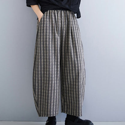 Buddha Stones Casual 7-8 Length Corduroy Stripes Women's Polyester Wide Leg Pants With Pockets