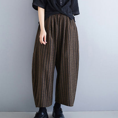 Buddha Stones Casual 7-8 Length Corduroy Stripes Women's Polyester Wide Leg Pants With Pockets