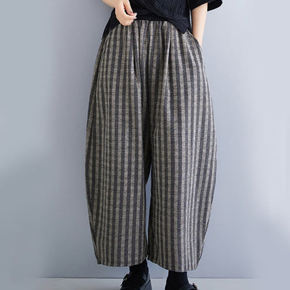 Buddha Stones Casual 7-8 Length Corduroy Stripes Women's Polyester Wide Leg Pants With Pockets