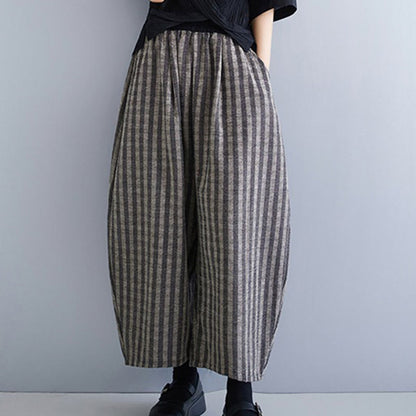 Buddha Stones Casual 7-8 Length Corduroy Stripes Women's Polyester Wide Leg Pants With Pockets